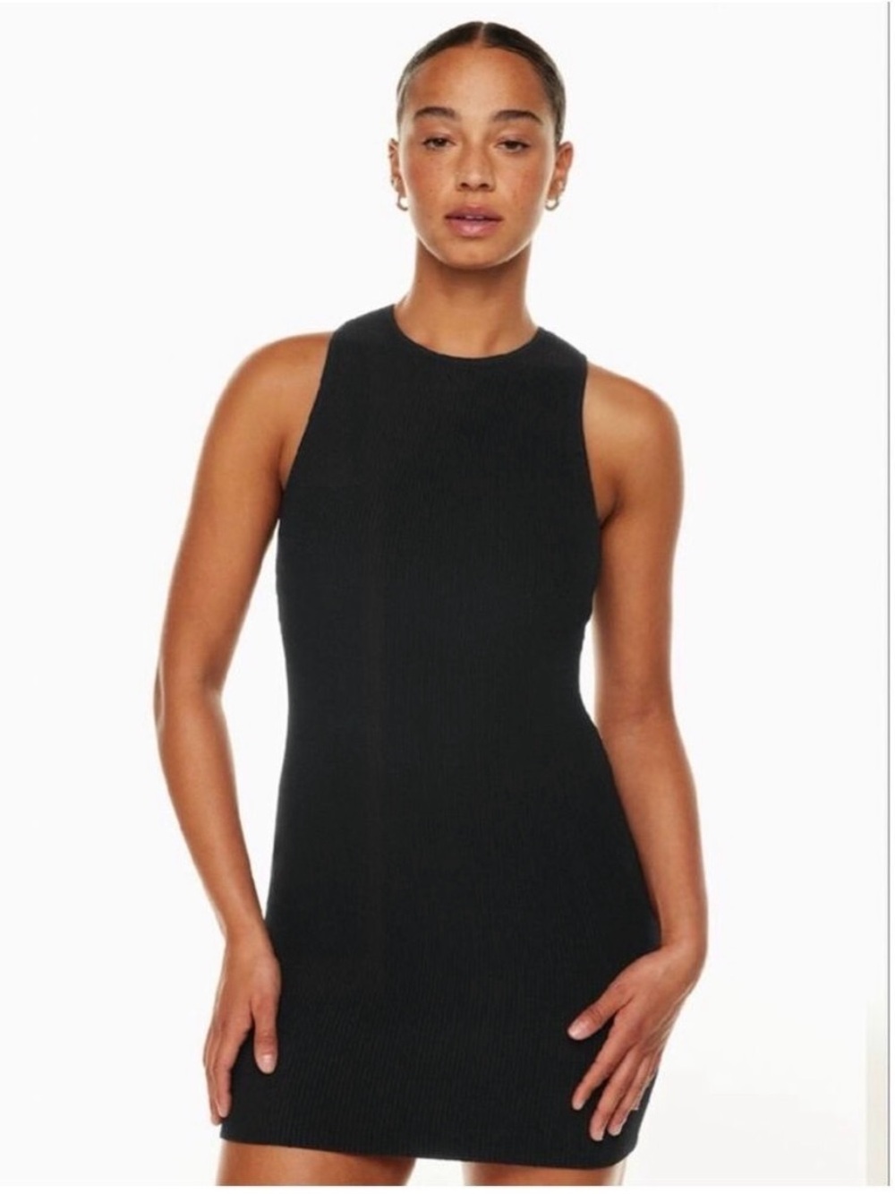 Babaton Sculpt Knit Racer Mini Dress Black Bodycon Compressive Large